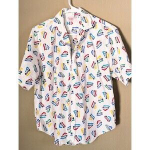 Vintage Carriage Court Classic Camp Shirt Red Blue Yellow Green Size 4 Women's